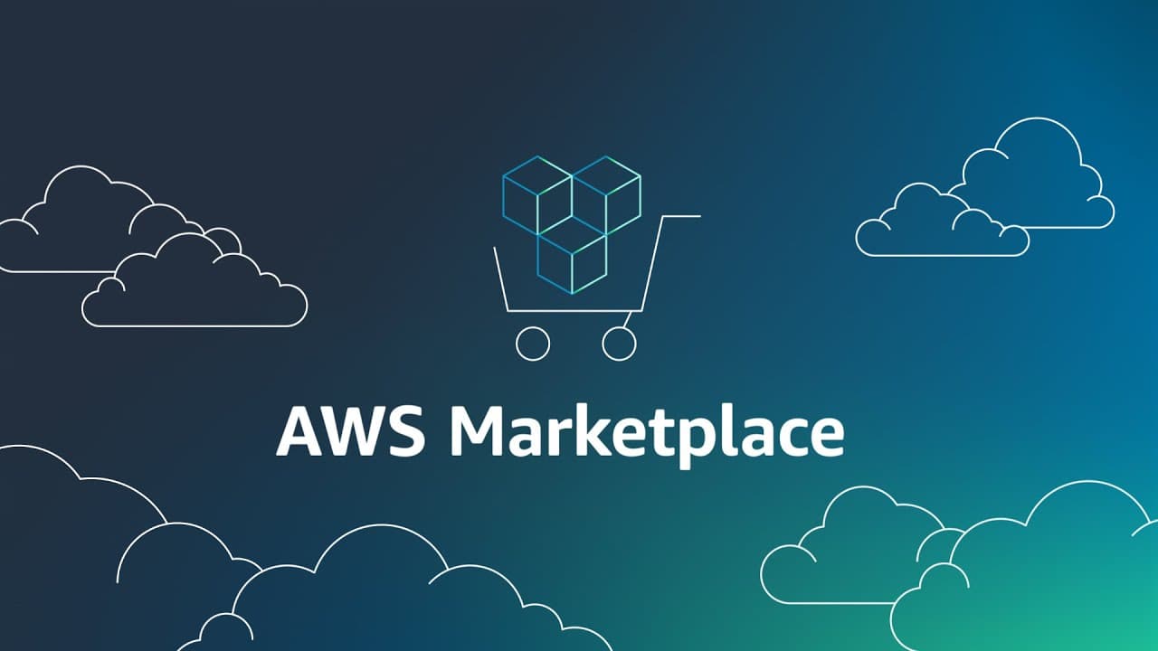 AWS Marketplace visual with a shopping cart icon and cloud background.