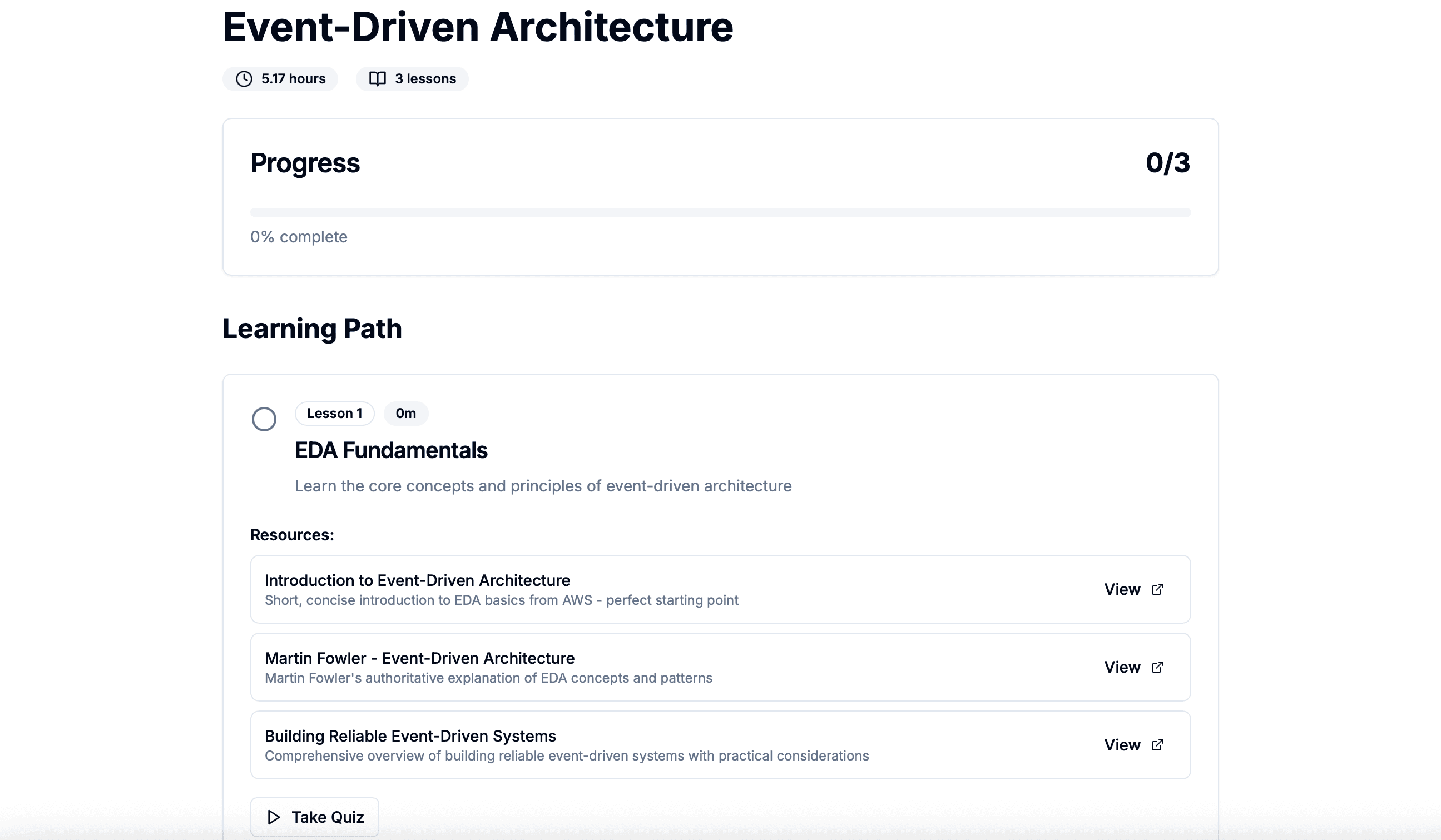 Plan details page showing curated resources.
